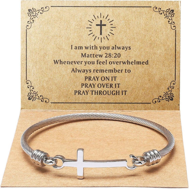 DS Religious Gift for Her Christian Cross Bracelet Bible Verse God is Within Her She Will Not Fall Inspirational Bracelets For Women Stainless Steel Jewelry Gift To Daughter Best Friend - Image 1